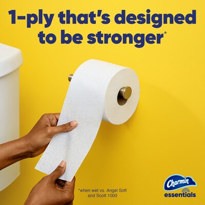 Charmin Essentials Mega Toilet Paper, 1-Ply, White, 407 Sheets/Roll, 9 Rolls/Pack, 4 Packs/Carton (04536)
