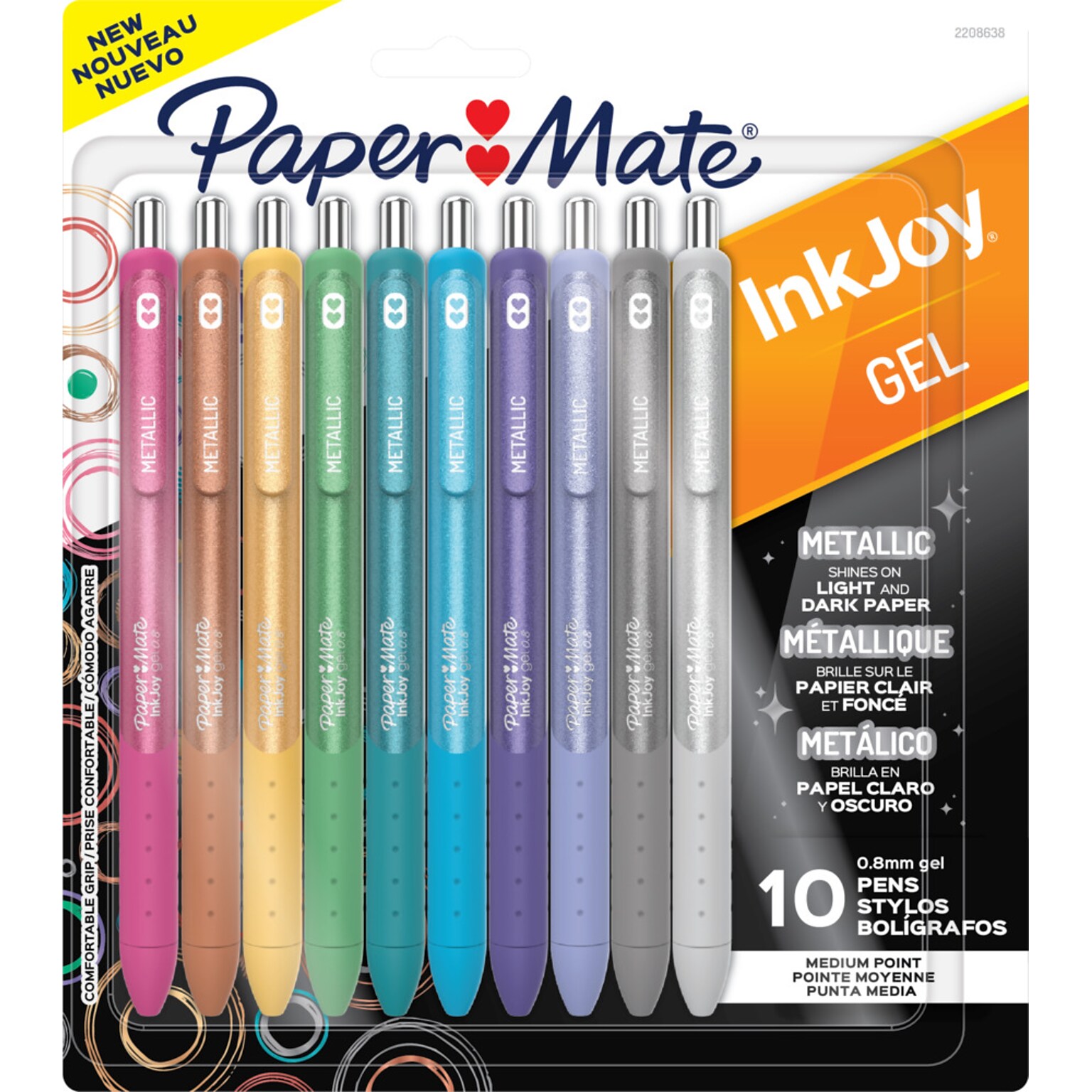 Paper Mate InkJoy Gel Pens, Metallic Pens, Retractable, Medium Point, (0.8mm) Assorted Colors, 10 Count, (2208638)