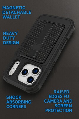 SaharaCase Raider Detachable Wallet Case for iPhone 17 Pro Max, Shock Absorbing, Black (CP01016)