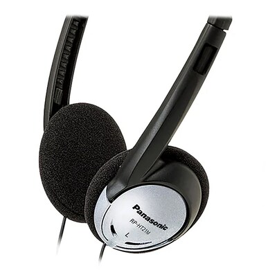 Panasonic On-Ear Headphones with Microphone & XBS for Deep Bass, Black & Silver (RP-HT21M)