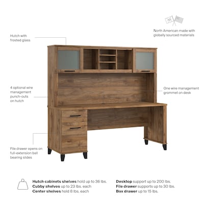 Bush Home Somerset 72" W Office Desk with Drawers and Hutch, Fresh Walnut (SET018FW)
