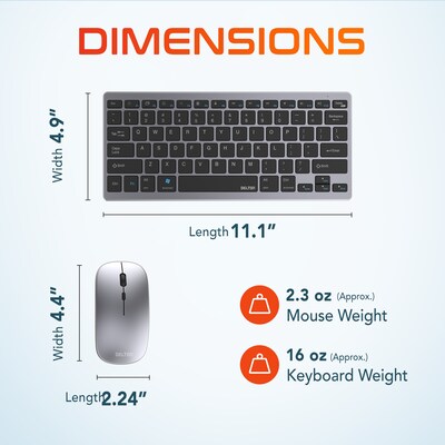 Delton N35 Portable/Travel/Small Wireless Keyboard and Mouse Combo, Silver (DKMKITMIN35-WB)