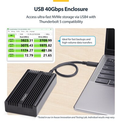 StarTech USB4 M.2 External Hard Drive Enclosure, NVMe, Black (1USB4-NVME-ENCLOSURE)