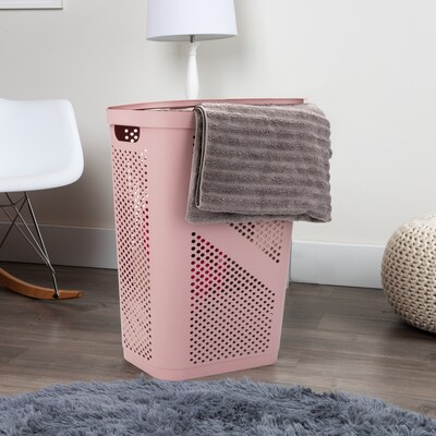 Mind Reader Perforated Plastic Hamper with Lid, Pink (HBIN60-PNK)