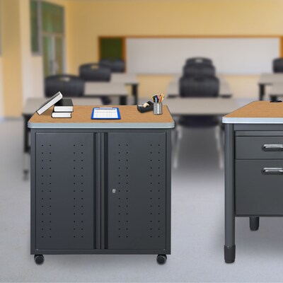 Regency Mesa Steel Mobile Locking Utility Table 30 x 23.25, Medium Oak (66746SCMO)