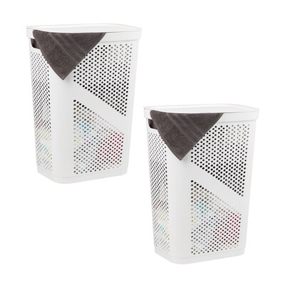 Mind Reader 15.85-Gallon Slim Laundry Hamper with Lid, Plastic, White, 2/Set (2HBIN60-WHT)
