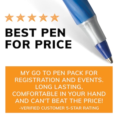 BIC Round Stic Grip Xtra Comfort Ballpoint Pens, Fine Point, Blue Ink, Dozen (13903)