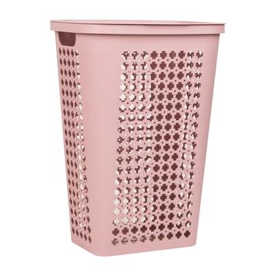 Mind Reader Slim Tapered Hamper with Lid, Plastic, Pink (SWHAMP50-PNK)