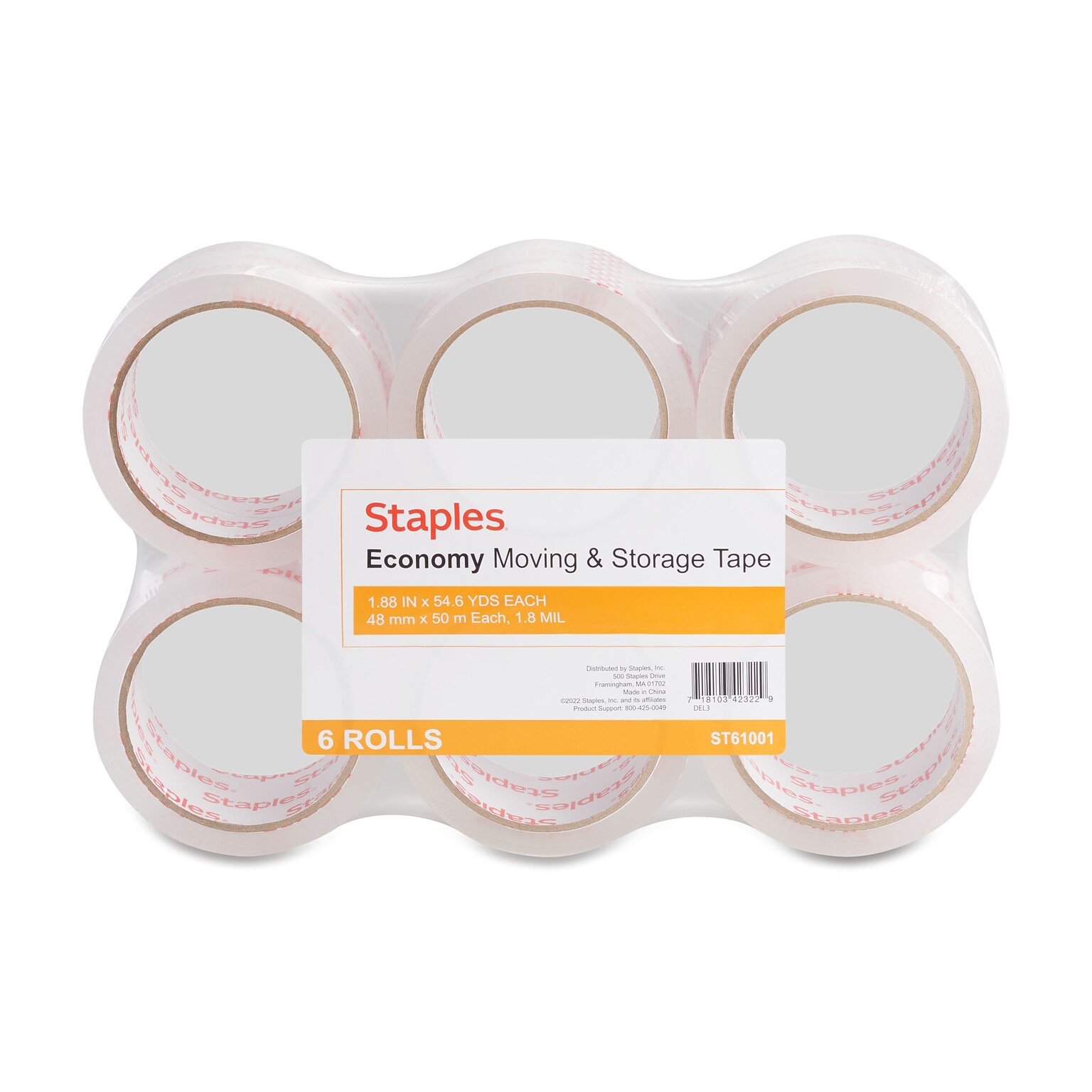 Staples® Economy Grade Packaging Tape, 1.89 x 54.6 yds., Clear, 6 Rolls (ST-A18SIMP)