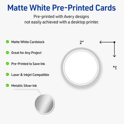 Avery Silver Border Matte Blank Card, White, 120/Pack (S00-F3B)