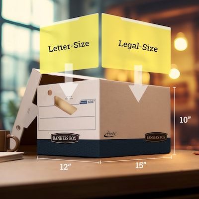 Bankers Box Heavy-Duty File Storage Boxes, Lift-Off Lid, Letter/Legal Size, White/Blue, 12/Carton (0063601)