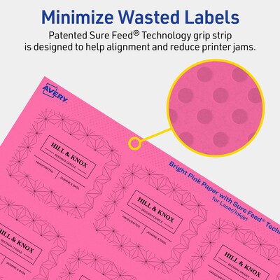 Avery Laser/Inkjet Arched Square Multipurpose Labels, 2" x 2-3/16", Bright Pink, 480/Pack (94124)
