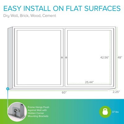 Ghent 4' H x 5' W Enclosed Natural Cork Bulletin Board with Satin Frame, 2 Door (PA24860K)