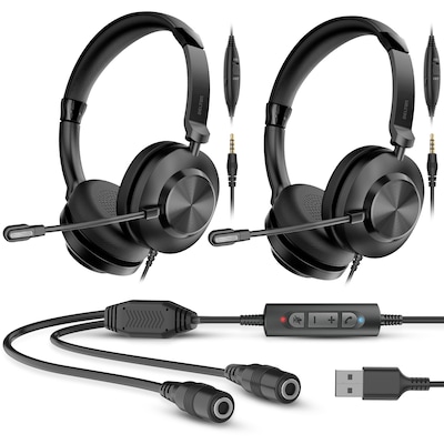 Delton T32Y Training Headsets with Master Adapter & Splitter, Black, 2/Pack (DWHT232Y)