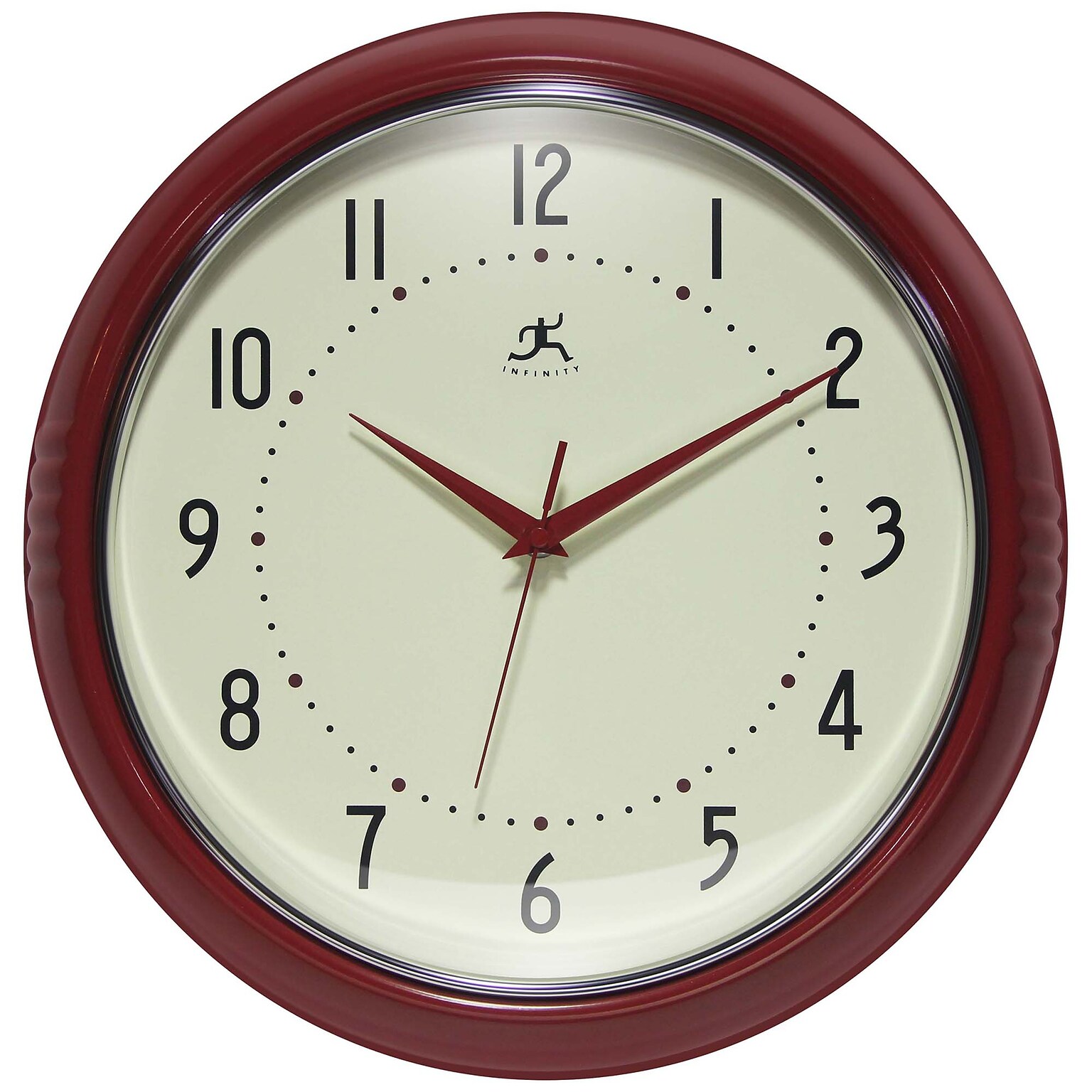 Infinity Instruments Round Retro Red Wall Clock, Aluminum, 15 (10940RD-15)