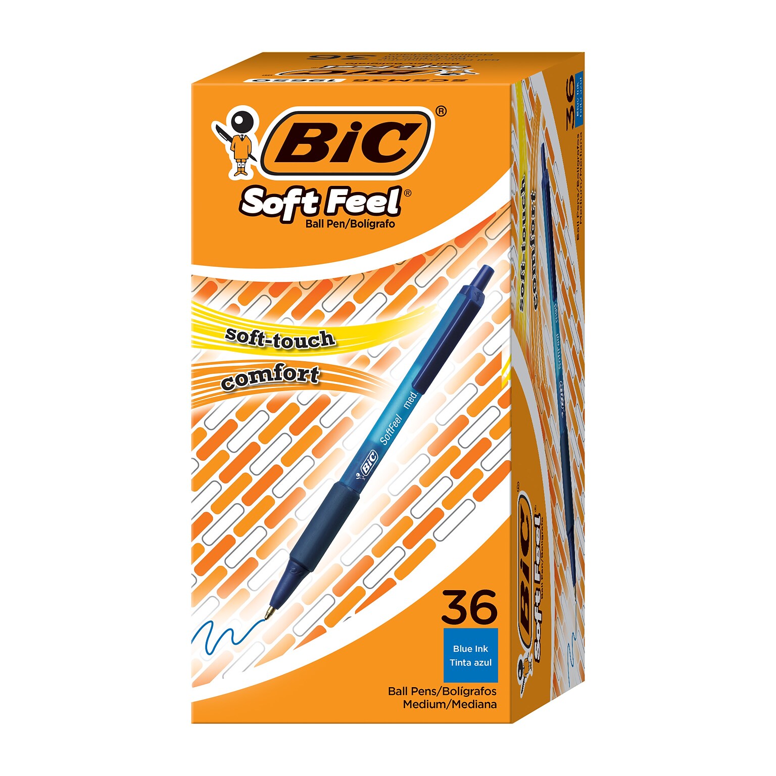 BIC Soft Feel Retractable Ballpoint Pens, Medium Point, 1.0mm, Blue Ink, 36/Pack (SCSM361BLU)