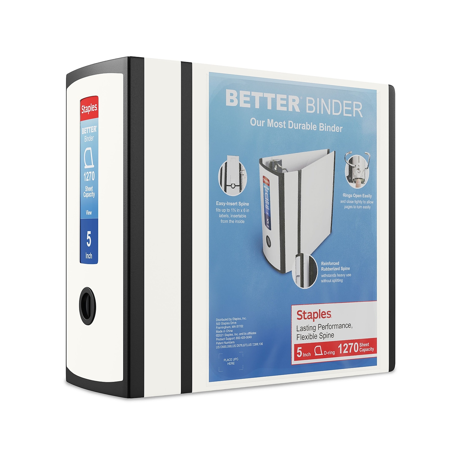Staples® Better 5 View Binder with D-Rings, White (27926)