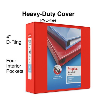 Heavy Duty 4 3 Ring View Binder with D-Rings, Red (ST56299-CC)