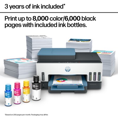 HP Smart Tank 7602 Wireless Color All-in-One Ink Tank Printer, Scan, Copy, Fax, 2 Years of Ink, AI Enabled (28B98A)