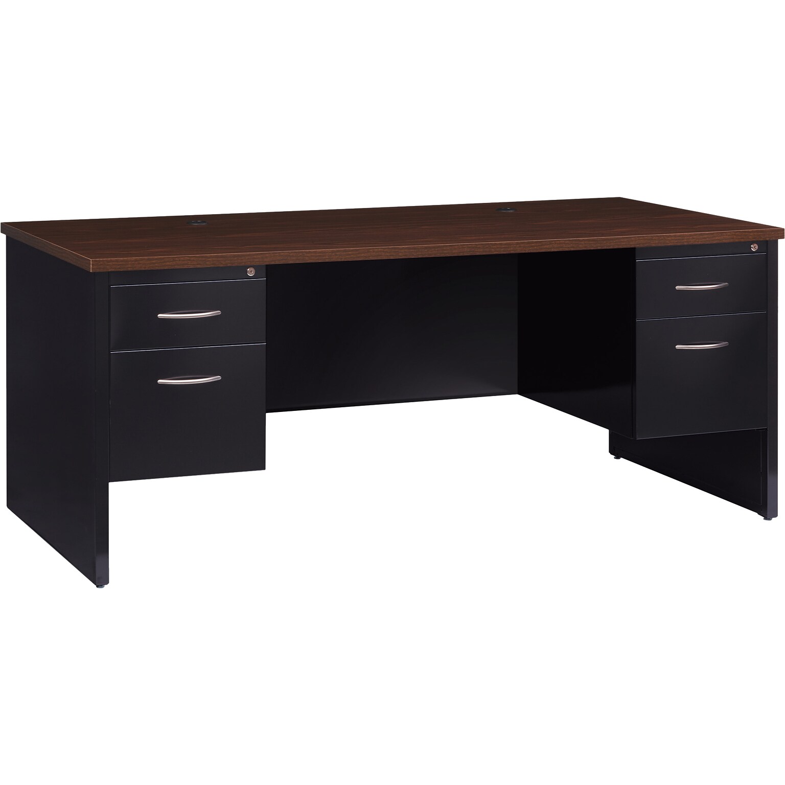 Hirsh 72W Double-Pedestal Desk, Black/Walnut (20531)