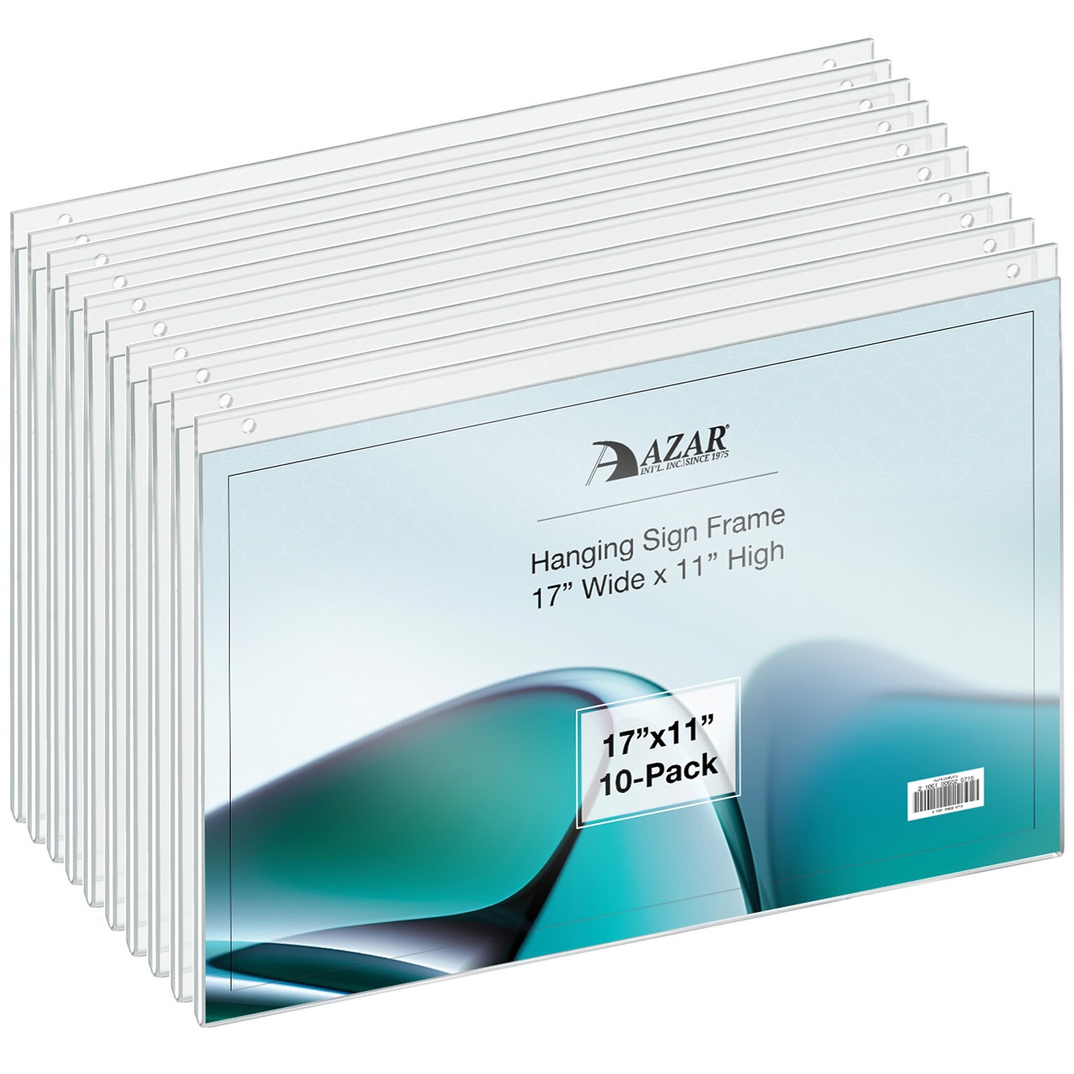 Azar 17 x 11.75 Sign Holder, Horizontal, Wall Mounted, Clear, Acrylic, 10/Pack (162709)