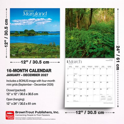 2027 BrownTrout Maryland Wild & Scenic 12" x 12" Monthly Wall Calendar (9798330714353)