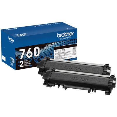 Brother TN 760 Black High Yield Toner Cartridge, 2/Pack (TN7602PK)