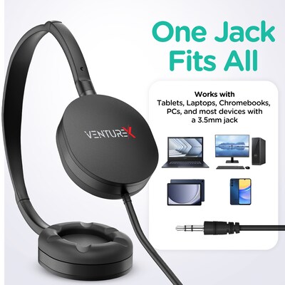 VentureX K22 3.5mm Kids Learning Stereo Phone & Computer Headphone, Black, 50/Pack (VHPK22M50)