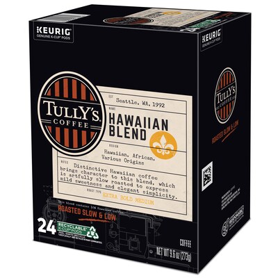 Tully's Hawaiian Blend Coffee Keurig® K-Cup® Pods, Medium Roast, 24/Box (6606)