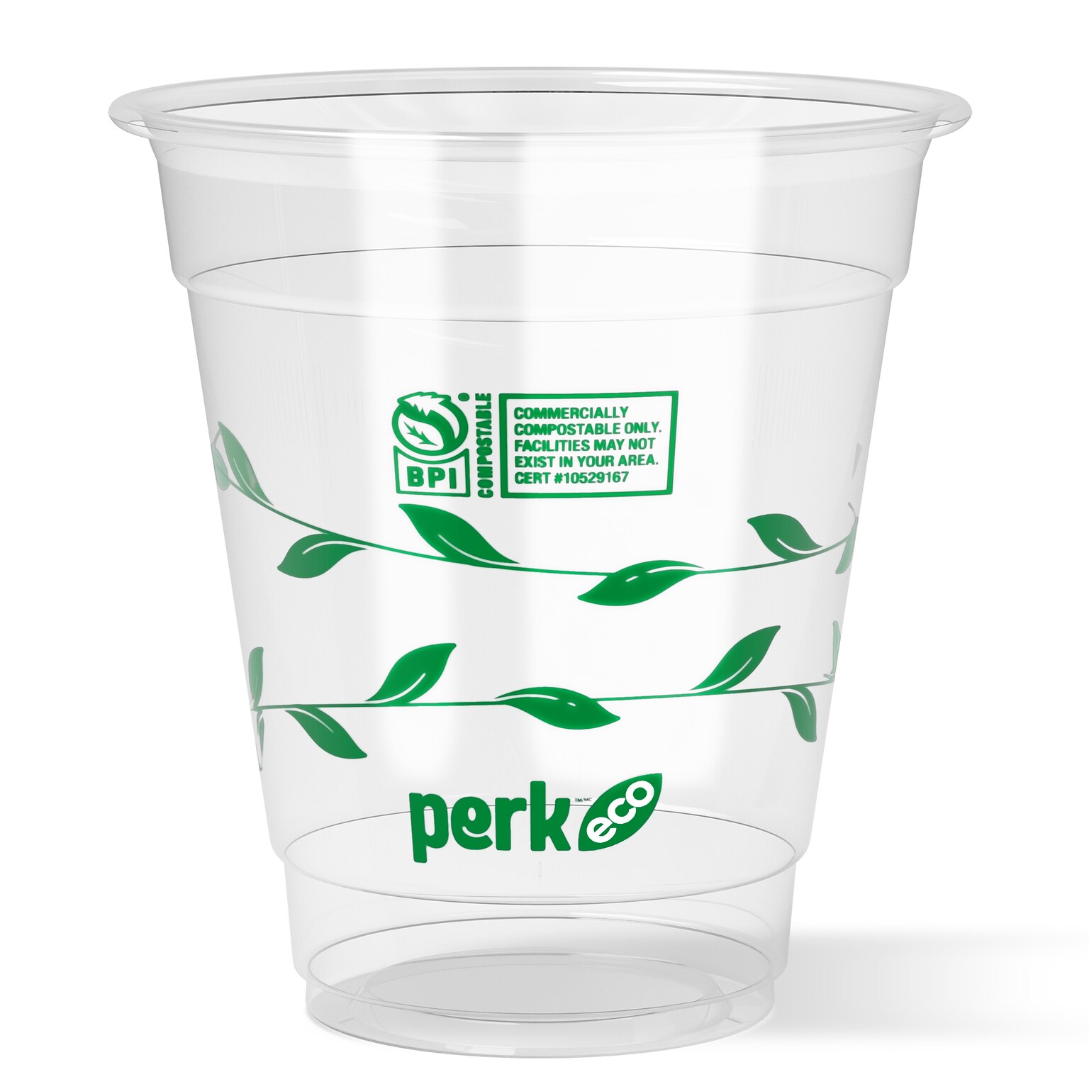 Perk™ Eco Compostable Plastic Cold Cup, 12 Oz., Clear/Green, 300/Carton (PK56195)