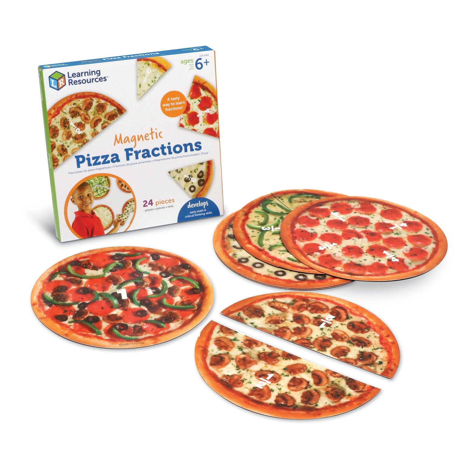 Learning Resources Magnetic Pizza Fraction Set, 6 Pieces (LER5062)