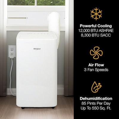 Whirlpool 115-Volt 12,000 BTU (8,300 BTU DOE) Portable Air Conditioner with Remote, White (WHNP121AW)