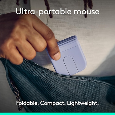 Logitech Mobi Fold Wireless Ambidextrous Optical Travel Mouse, Lilac (910-007615)