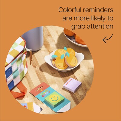 Post-it Class Notes Smile Sticky Notes, 1.9" x 1.9", Green/Yellow, 100 Sheets/Pad (SBTS26-CN-11)
