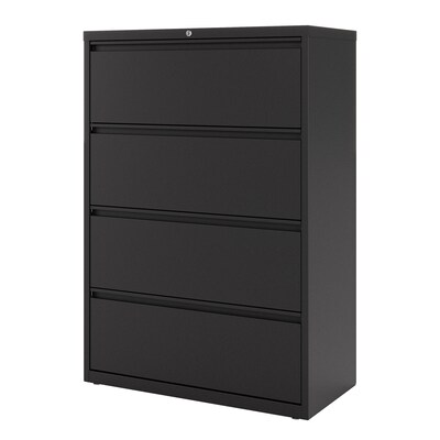 Hirsh 36 Wide 4-Drawer Metal Lateral File Cabinet, Letter/Legal and A4 Hanging Folders, Matte Black