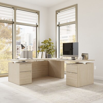Bush Business Furniture Stratus 72W Electric L-Shaped Adjustable Standing Desk with Drawers, Natural Elm (SUT018NE)