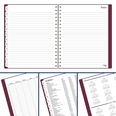 2027 Mead Essentials 7" x 8.75" Calendar Year Daily & Monthly Planner, Plastic Cover, Burgundy (CRD8305027)