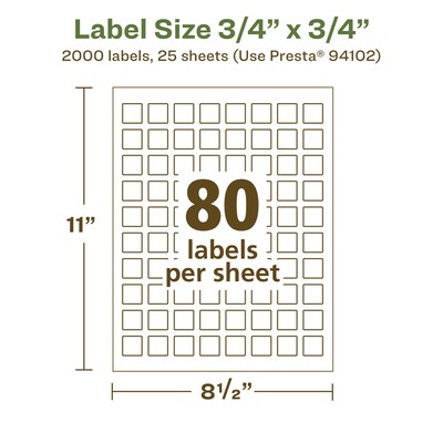 Avery EcoFriendly Laser/Inkjet Square Multipurpose Labels, 3/4" x 3/4", White, 2000/Pack (94102)