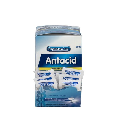 PhysiciansCare Antacid Chewable Tablets, 2/Packet, 125 Packets/Box (90110)