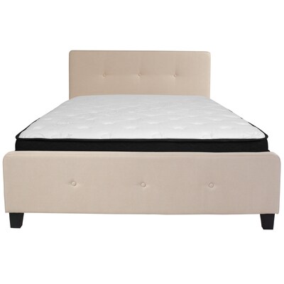 Flash Furniture Tribeca Tufted Upholstered Platform Bed in Beige Fabric with Memory Foam Mattress, Queen (HGBMF19)