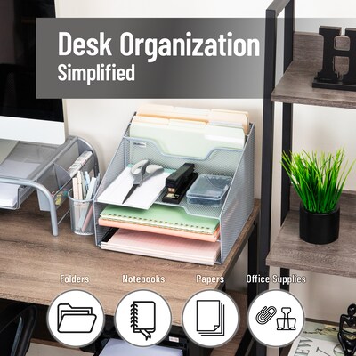 Mind Reader Metal Desktop Organizer Vertical File Holder Paper Letter Tray, Silver (MESHBOX5-SIL)