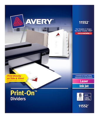 Avery Print-On Paper Dividers, 8 Tabs, White, 5 Sets/Pack (11552)