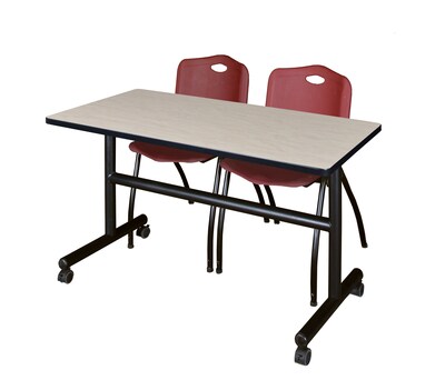 Regency Kobe 48 Flip Top Mobile Training Table- Maple & 2 M Stack Chairs- Burgundy
