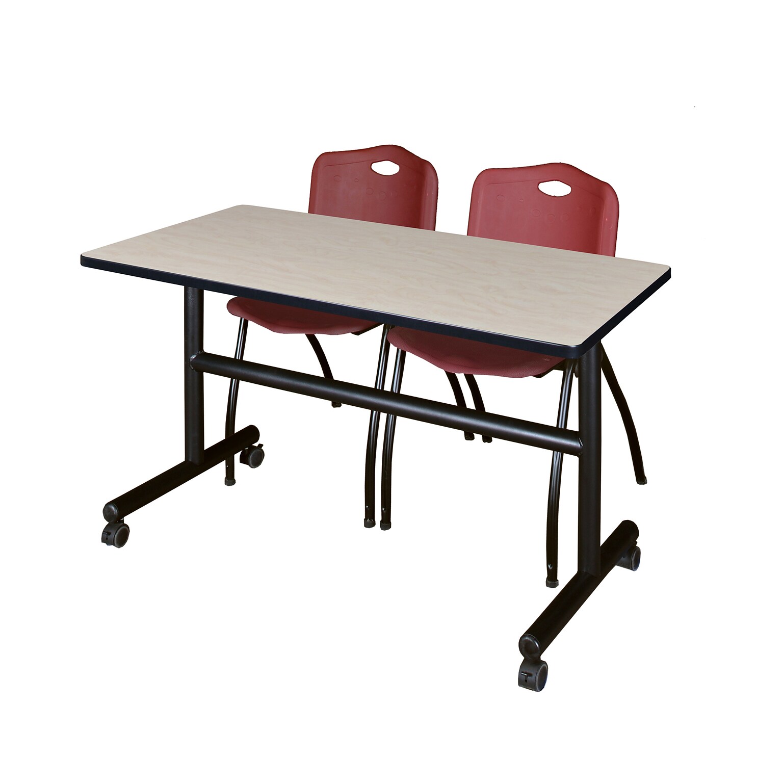 Regency Kobe 48 Flip Top Mobile Maple Training Table & 2 M Stack Chairs, Burgundy (MKFT4824PL47BY)