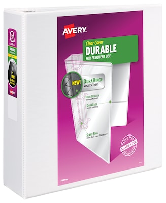 Avery Durable 3 3-Ring View Binders, Slant Ring, White (17042)