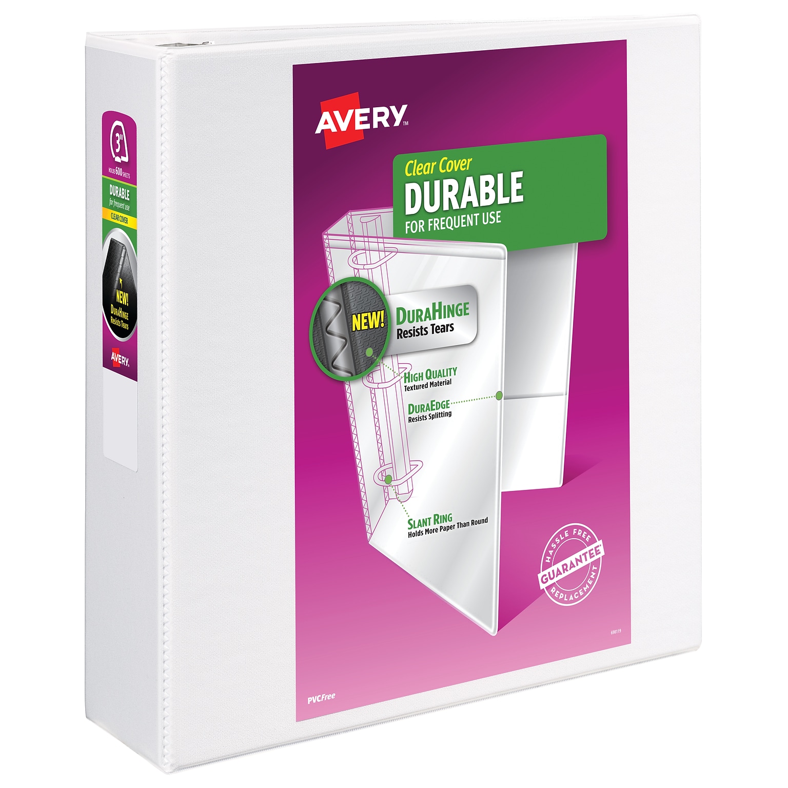 Avery Durable 3 3-Ring View Binders, Slant Ring, White (17042)