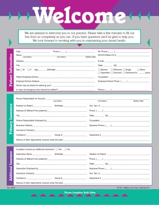 Medical Arts Press® Dental Registration and History Forms without Updates; Graphics, No Imprint