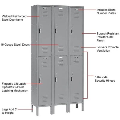 Global Industrial Paramount 2-Tier 6-Door Locker, 36"W x 18"D x 78"H, Gray (652179GY)