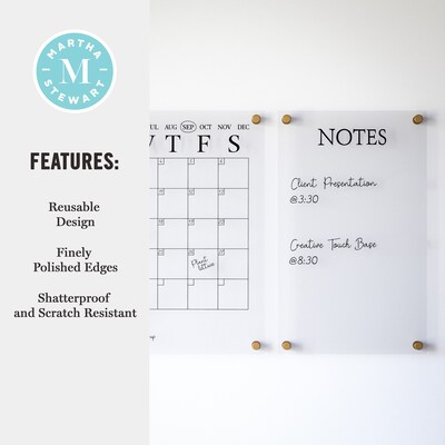 Martha Stewart Grayson Acrylic Black Print Dry Erase Wall Calendar with Notes, 18" x 18" (BRACS284545B2CB)