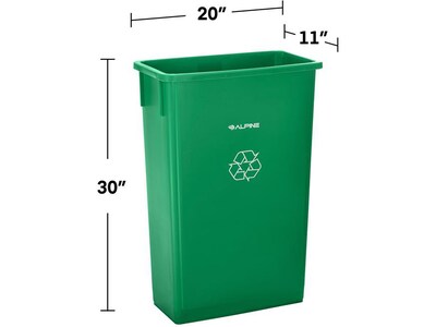 Alpine Industries Polypropylene Recycling Bin and Dolly, 23 Gallon, Green (ALP477-GRN-PKD)